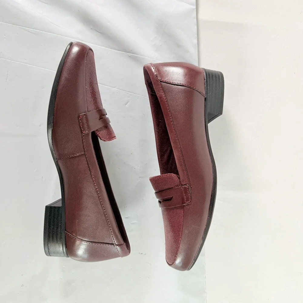 Clarks Women Juliet Coast‎ Leather Slip On Loafers Burgundy Size 6.5